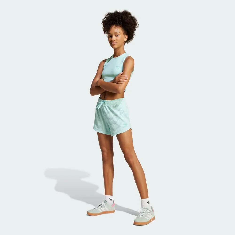 Adidas Originals Shorts Girls L Semi Flash Aqua Ribbed Drawstring Waist DSGL835 - Picture 8 of 12